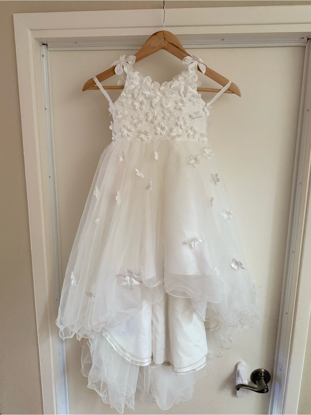 Flower Girl Dress with Flower Appliqué Straps